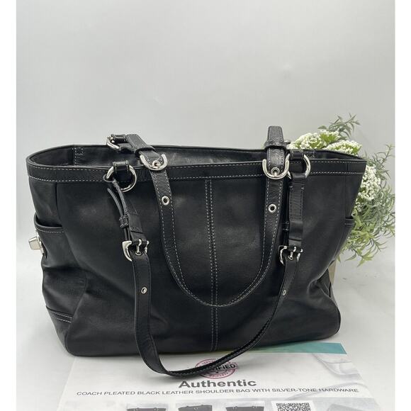 Coach F13759 Authenticated Black Pleated Leather East West Gallery Shoulder Bag - Picture 6 of 12